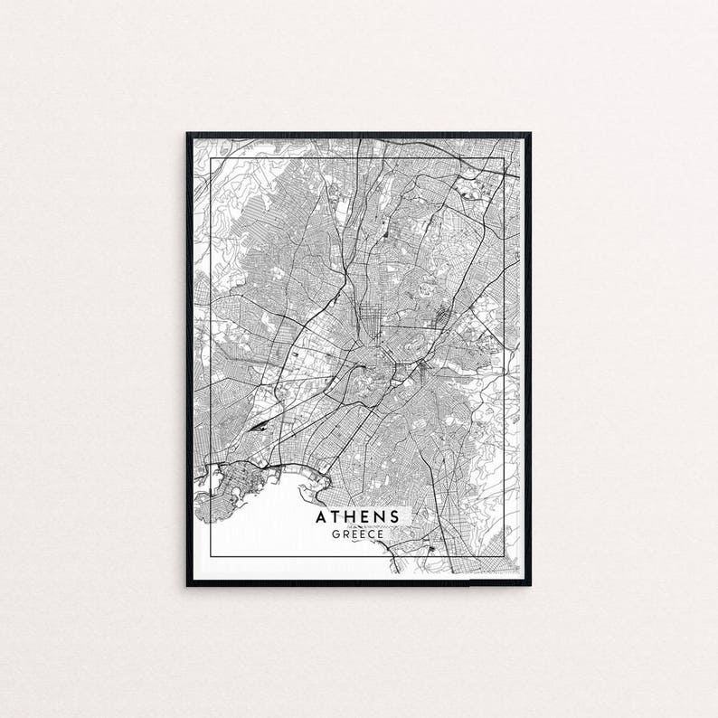 Athens City Map Print, Clean Contemporary poster fit for Ikea frame 24x34 inch, gift art for him her, Anniversary personalized travel image 1