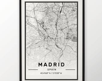 Madrid City Map Print, Modern Contemporary poster in sizes 50x70 fit for Ikea frame All city available London, New york Paris Madrid Rome