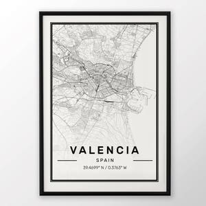 Valence ville carte impression moderne contemporain affiche dans les tailles 50 x 70 parfaitement pour le cadre Ikea 19,5 x 27,5 tous ville disponible Londres, New York Paris