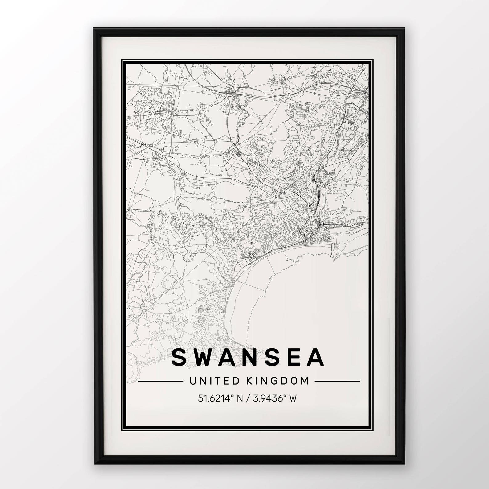 Swansea City Map Print Modern Contemporary Poster in Sizes | Etsy