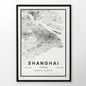 Impressão do mapa da cidade de Xangai, pôster moderno e contemporâneo em tamanhos 50x70 adequados para moldura Ikea Todas as cidades disponíveis Londres, Nova York Paris Madrid Roma