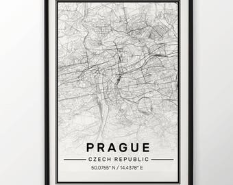 Prague City Map Print, Modern Contemporary poster in sizes 50x70 fit for Ikea frame All city available London, New york Paris Madrid Rome