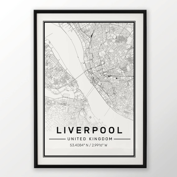 Liverpool City Map Print Modern Contemporary Poster In Sizes Etsy