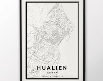 Hualien City Map Print Modern Contemporary poster in sizes 50x70 fit for Ikea frame 19.5 x 27.5 All city available London New York Paris