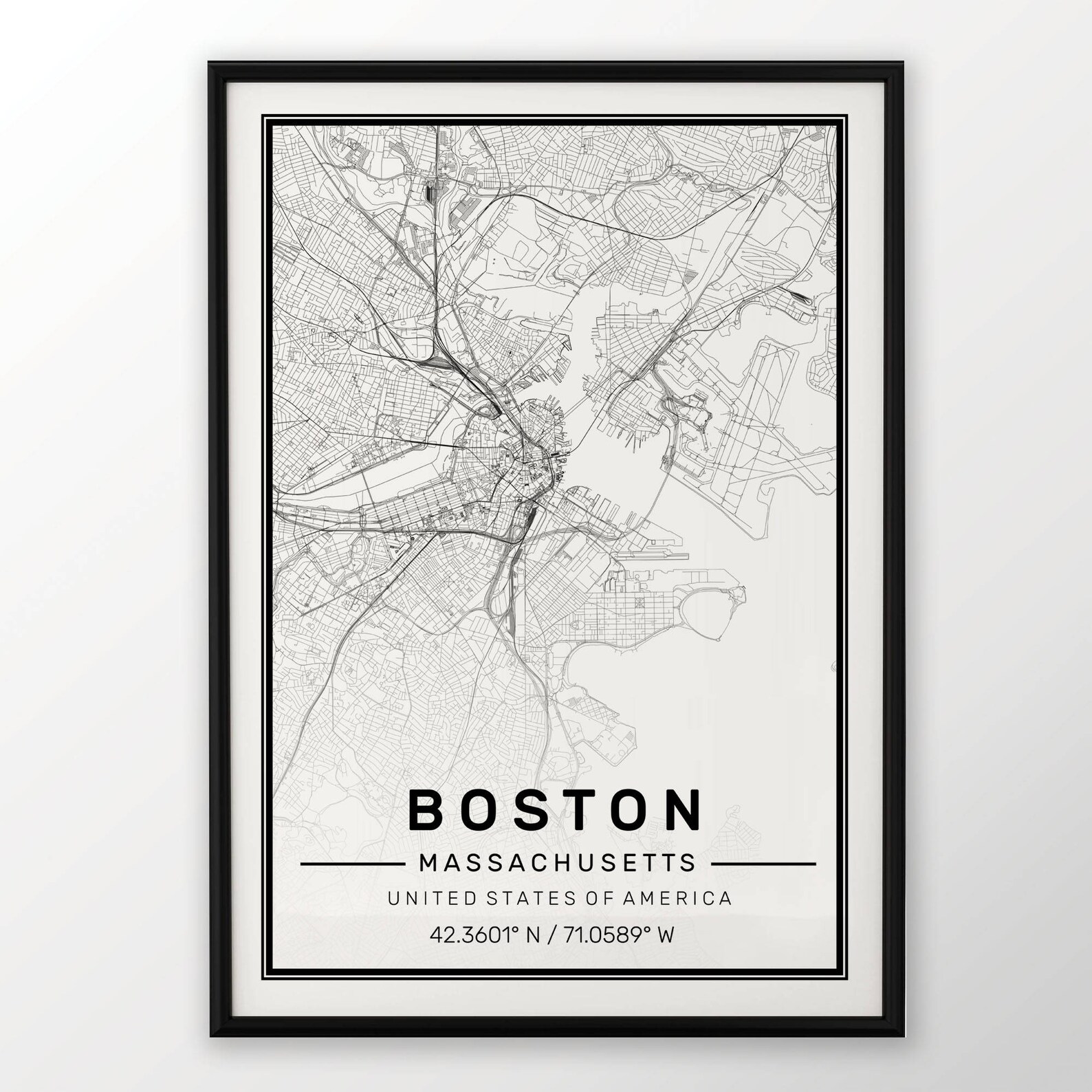 Boston City Map Print Modern Contemporary Poster in Sizes - Etsy