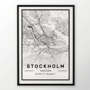 Stockholm City carte impression, affiche moderne contemporain dans les tailles 50 x 70 pour Ikea cadre tout ville disponible Londres, New york Paris Madrid Rome
