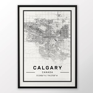 Calgary City Map Print, affiche moderne contemporain dans les tailles 50 x 70 parfaitement pour le cadre Ikea 19,5 x 27,5 tous ville disponible Londres, New York Paris