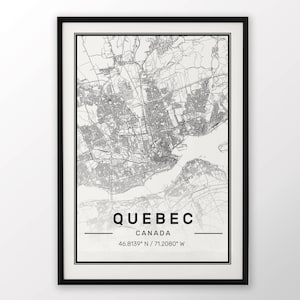 La ville de Québec carte imprimée, affiche moderne contemporain dans les tailles 50 x 70 parfaitement pour le cadre Ikea 19,5 x 27,5 tous ville disponible Londres, New York Paris