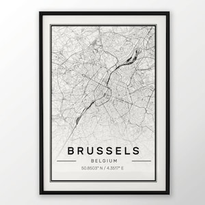Bruxelles Ville carte impression, affiche moderne contemporain dans les tailles 50 x 70 pour Ikea cadre tout ville disponible Londres, New york Paris Madrid Rome