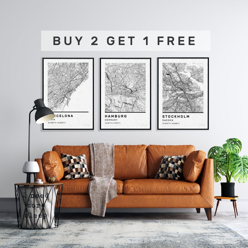 City Map Prints, Custom Personalised, 3 for the price of 2 Modern Wall Art map poster in size 50x70 fit for Ikea frame All city available image 9