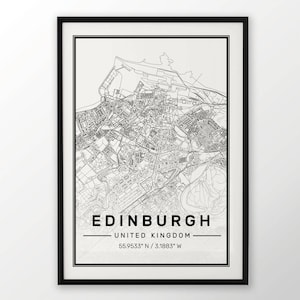 Edinburgh City carte impression, affiche moderne contemporain dans les tailles 50 x 70 pour Ikea cadre tout ville disponible Londres, New york Paris Madrid Rome