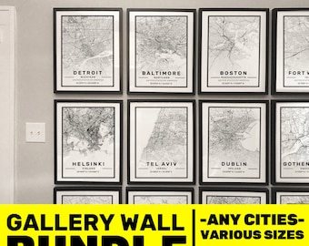 Custom City Map Prints, Personalised bundle Gallery wall, city poster in size 50x70 fit for Ikea frame personalized streetmap, city travel