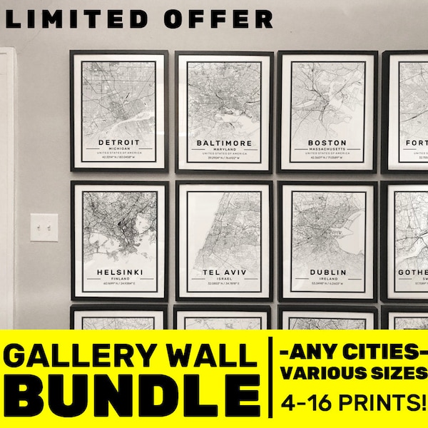 Custom City Map Prints, Personalised bundle Gallery wall, city poster in size 50x70 fit for Ikea frame personalized streetmap, city travel