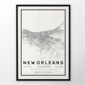 New Orleans stad kaart afdrukken, moderne hedendaagse poster in maten 50 x 70 geschikt voor Ikea frame alle beschikbare Londen, New york Parijs Madrid