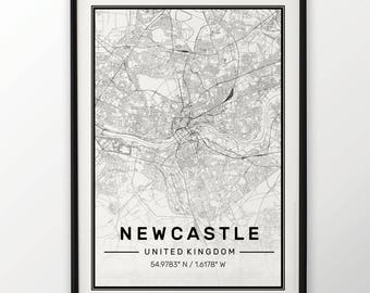 Newcastle City Map Print Modern Contemporary poster in sizes 50x70 fit for Ikea frame 19.5 x 27.5 All city available London, New York Paris