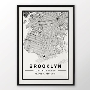Brooklyn ville carte impression, affiche moderne contemporain dans les tailles 50 x 70 pour Ikea cadre tout ville disponible Londres, New york Paris Madrid Rome