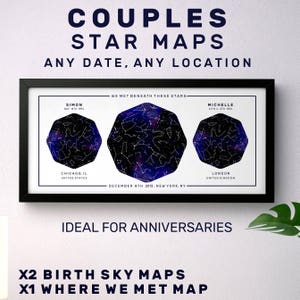 Mapa personalizado de las estrellas, parejas 3 Mapa Gráfico de estrellas Impresión para IKEA marco 50x23 regalo para bodas nacimientos cumpleaños aniversario compromiso
