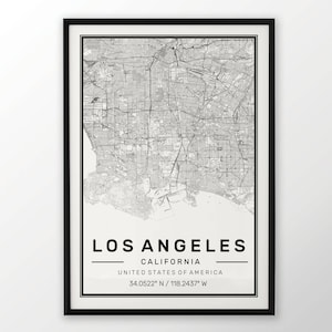 Los Angeles City Map Print, Affiche contemporaine moderne dans les tailles 50x70 fit pour cadre Ikea Toute la ville disponible Londres, New York Paris Madrid