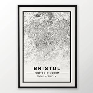 Bristol City carte impression, affiche moderne contemporain dans les tailles 50 x 70 pour Ikea cadre tout ville disponible Londres, New york Paris Madrid Rome