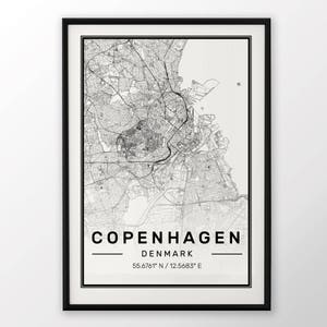 Copenhague ville carte impression moderne contemporain affiche dans les tailles 50 x 70 parfaitement pour le cadre Ikea 19,5 x 27,5 tous ville disponible Londres, New York Paris