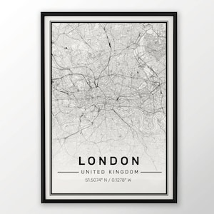 Impressão do mapa da cidade de Londres, pôster moderno e contemporâneo em tamanhos 50x70 adequados para moldura Ikea Todas as cidades disponíveis Londres, Nova York Paris Madrid Roma