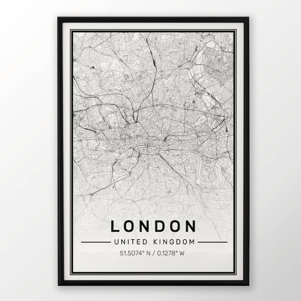 London City Map Print, Modern Contemporary poster in sizes 50x70 fit for Ikea frame All city available London, New york Paris Madrid Rome