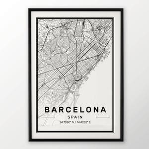 Barcelona City Map Print, Modern Contemporary poster in sizes 50x70 fit for Ikea frame All city available London, New york Paris Madrid Rome image 1