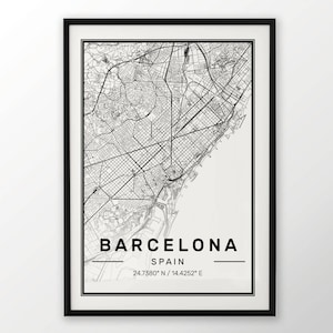 Barcelona Stadt Karte Drucken, moderne zeitgenössische Plakat in den Größen 50 x 70 fit für Ikea Rahmen Alle Stadt verfügbar London, New York Paris Madrid Rom
