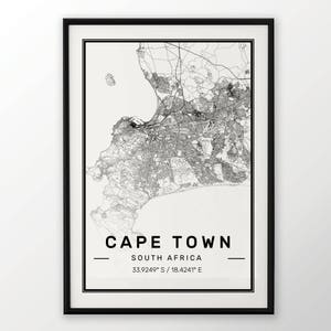 Cape Town City Map Print Modern Contemporary affiche dans des tailles 50x70 adapté pour le cadre Ikea 19,5 x 27.5 Toute la ville disponible Londres, New York Paris
