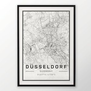 Affiche Dusseldorf ville carte impression moderne contemporain dans les tailles 50 x 70 parfaitement pour le cadre Ikea 19,5 x 27,5 tous ville disponible Londres, New York Paris