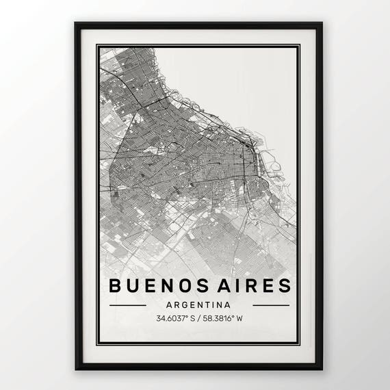 BUENOS AIRES CITY MAP POSTER PRINT MODERN CONTEMPORARY CITIES TRAVEL IKEA FRAMES