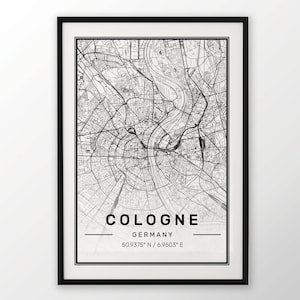Kölner Stadt Karte Druck, moderne zeitgenössische Plakat in den Größen 50 x 70 passen für Ikea Rahmen 19,5 x 27,5 alle Stadt-verfügbar-London, New York-Paris