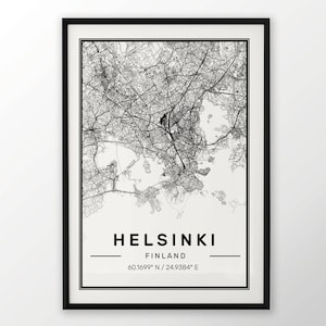 Impressão do mapa da cidade de Helsinque, pôster moderno e contemporâneo em tamanhos 50x70 adequados para moldura Ikea Todas as cidades disponíveis Londres, Nova York Paris Madrid Roma