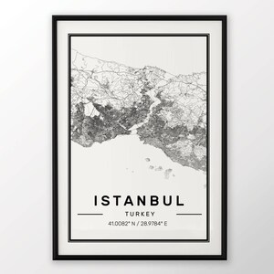 Istanbul City Map Print, affiche moderne contemporain dans les tailles 50 x 70 parfaitement pour le cadre Ikea 19,5 x 27,5 tous ville disponible Londres, New York Paris