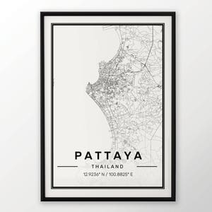 Affiche Pattaya ville carte impression moderne contemporain dans les tailles 50 x 70 parfaitement pour le cadre Ikea 19,5 x 27,5 tous ville disponible Londres New York Paris