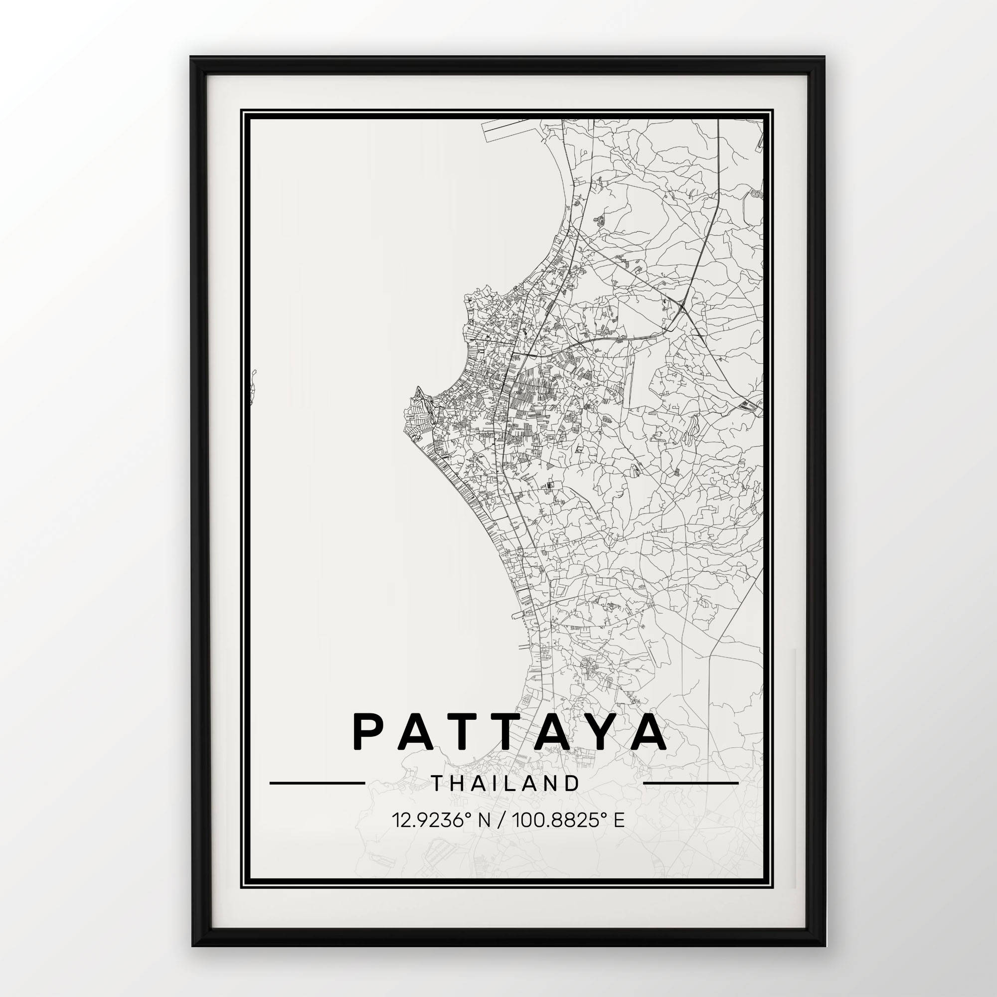 Pattaya City Map Print Modern Contemporary poster in sizes 50x70 fit for Ikea frame 19.5 x 27.5 All city available London New York Paris