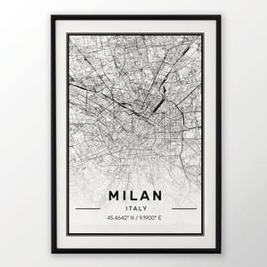 Milan ville carte imprimée, affiche moderne contemporain dans les tailles 50 x 70 parfaitement pour le cadre Ikea 19,5 x 27,5 tous ville disponible Londres, New York Paris