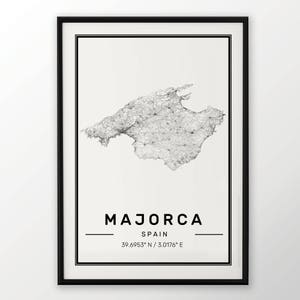 Affiche Majorque ville carte impression moderne contemporain dans les tailles 50 x 70 parfaitement pour le cadre Ikea 19,5 x 27,5 tous ville disponible Londres, New York Paris