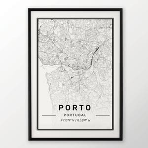 Affiche Porto ville carte impression moderne contemporain dans les tailles 50 x 70 parfaitement pour le cadre Ikea 19,5 x 27,5 tous ville disponible Londres, New York Paris