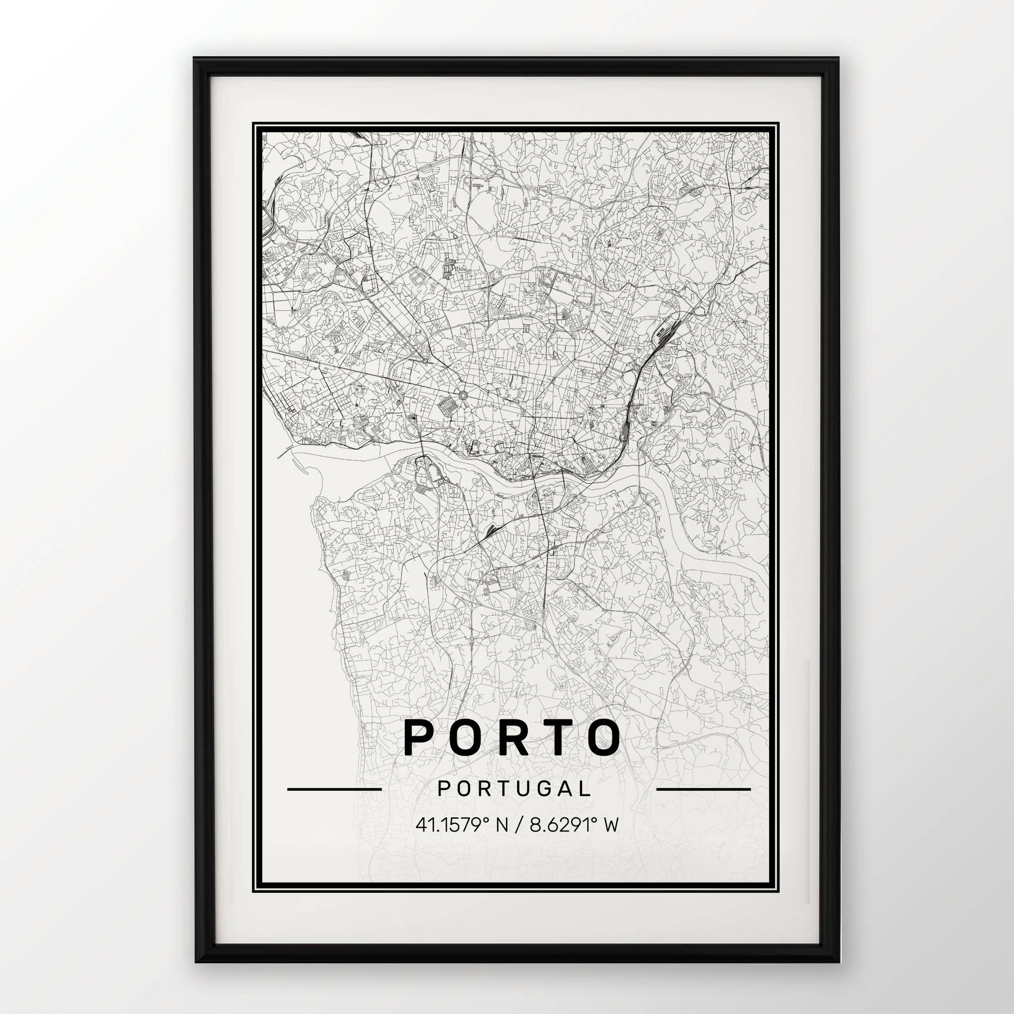 PORTO CITY MAP POSTER PRINT MODERN CONTEMPORARY CITIES TRAVEL IKEA FRAMES 
