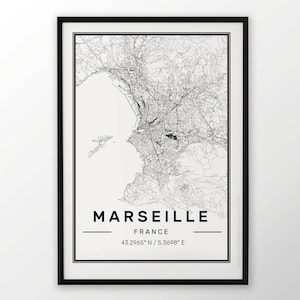 Marseille Stadt Karte Druck moderne zeitgenössische Plakat in den Größen 50 x 70 passend für Ikea Rahmen 19,5 x 27,5 alle Stadt-verfügbar-London, New York-Paris
