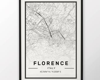 Florence City Map Print Modern Contemporary poster in sizes 50x70 fit for Ikea frame 19.5 x 27.5 All city available London, New York Paris