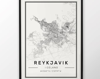 Reykjavik City Map Print Modern Contemporary poster in sizes 50x70 fit for Ikea frame 19.5 x 27.5 All city available London, New York Paris