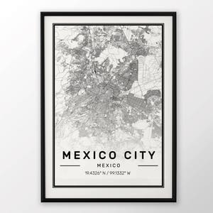 Mexico City Map Print, affiche moderne contemporain dans les tailles 50 x 70 parfaitement pour le cadre Ikea 19,5 x 27,5 tous ville disponible Londres, New York Paris