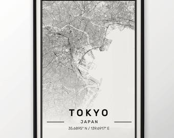 Tokyo City Map Print, Modern Contemporary poster in sizes 50x70 fit for Ikea frame All city available London, New york Paris Madrid Rome