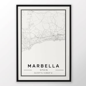 Marbella City Map Print Poster in den Größen 50x70 passend für Ikea-rahmen 19,5 x 27,5 Alle Stadt verfügbar London, New York Paris
