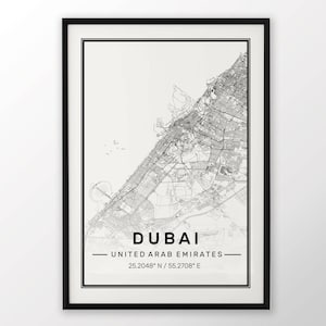 Dubai ville carte impression moderne contemporain affiche dans les tailles 50 x 70 parfaitement pour le cadre Ikea 19,5 x 27,5 tous ville disponible Londres, New York Paris