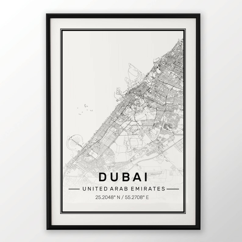 New York Paris Dubai City Map Print Modern Contemporary poster in sizes 50x70 fit for Ikea frame 19.5 x 27.5 All city available London