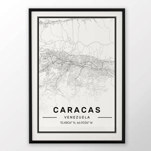 Caracas ville carte imprimée, affiche moderne contemporain dans les tailles 50 x 70 parfaitement pour le cadre Ikea 19,5 x 27,5 tous ville disponible Londres, New York Paris