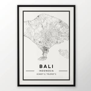 Bali Stadt Karte Druck moderne zeitgenössische Plakat in den Größen 50 x 70 passend für Ikea Rahmen 19,5 x 27,5 alle Stadt erhältlich London New York Paris